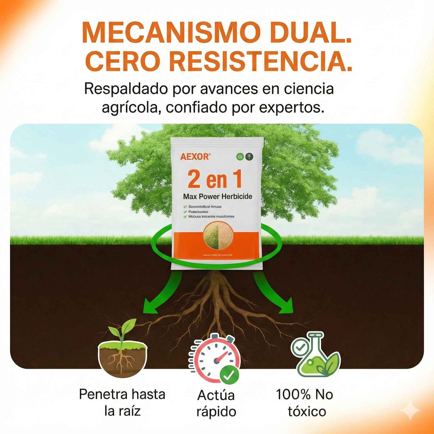 🛡️Herbicida AEXZR® 2 en 1 - Máxima potencia - 🌿Muerte visible en 6 horas☠️