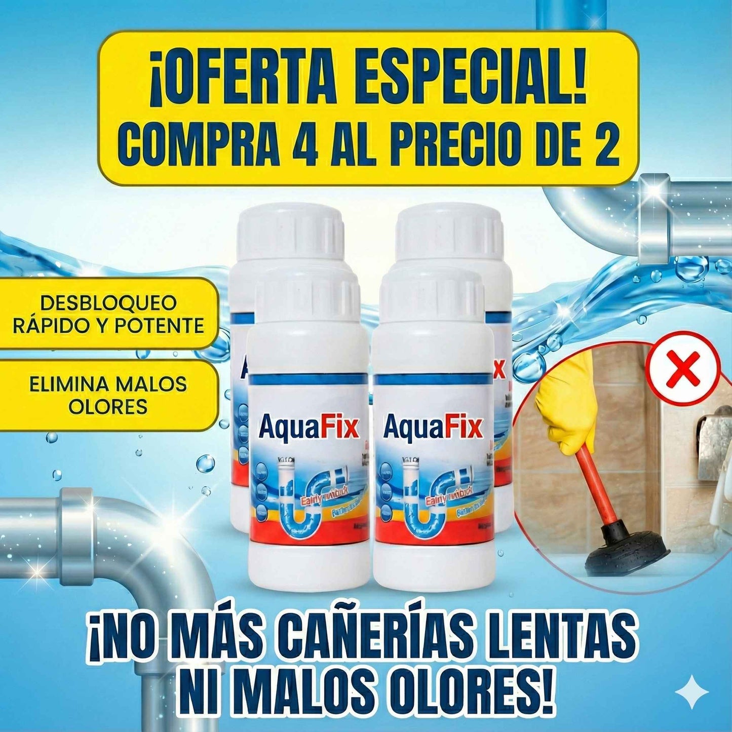 🏆 Destapador de drenajes AquaFlux® -🌪️ ¡Destapa y elimina malos olores al instante!