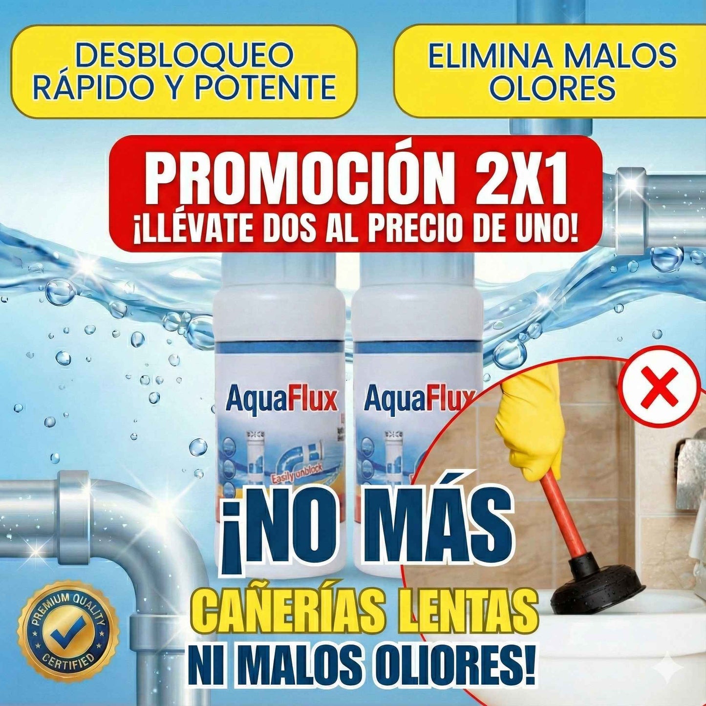 🏆 Destapador de drenajes AquaFlux® -🌪️ ¡Destapa y elimina malos olores al instante!